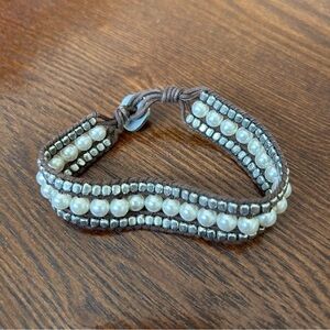 American Eagle Outfitters | Pearl Beaded Leather Bracelet | 7.5” Length